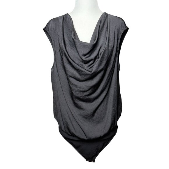 Express Womens L Top Black Sleeveless Cowl Neck Bodysuit Top Snap Closure Comfy - Picture 2 of 10